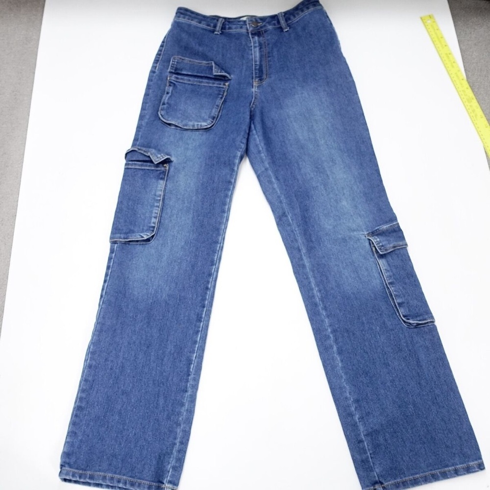 Love, Fire Jeans Women's 11 Blue Denim Cotton Stretch Cargo Pockets Straight Leg
